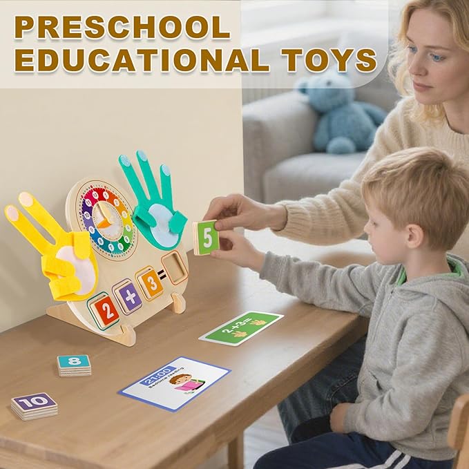 Educational 2 in 1 Math Manipulatives Number Counting Blocks & Teaching Clock for Kids, Preschool Learning Toys for Toddlers 3-5, Montessori Toys for 3-5 Year Old Boys Girls Birthday Gifts