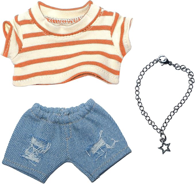 17cm Doll Clothes Jeans/Dress Accessories Premium Fashion Outfit Set for 17cm Dolls (NO Doll)(Colorful Shirt+Jeans/Dress)