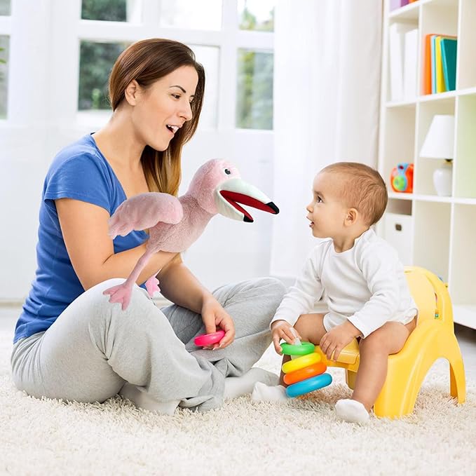 Puppets bird Flamingo Hand Puppet,13.8"Animal Puppet Flamingo Hand Puppets Stuffed Animal Puppet for Kids with Movable Mouth,Puppet Plush Multi-color Toys Bird Puppet Role Play Teaching(Pink)