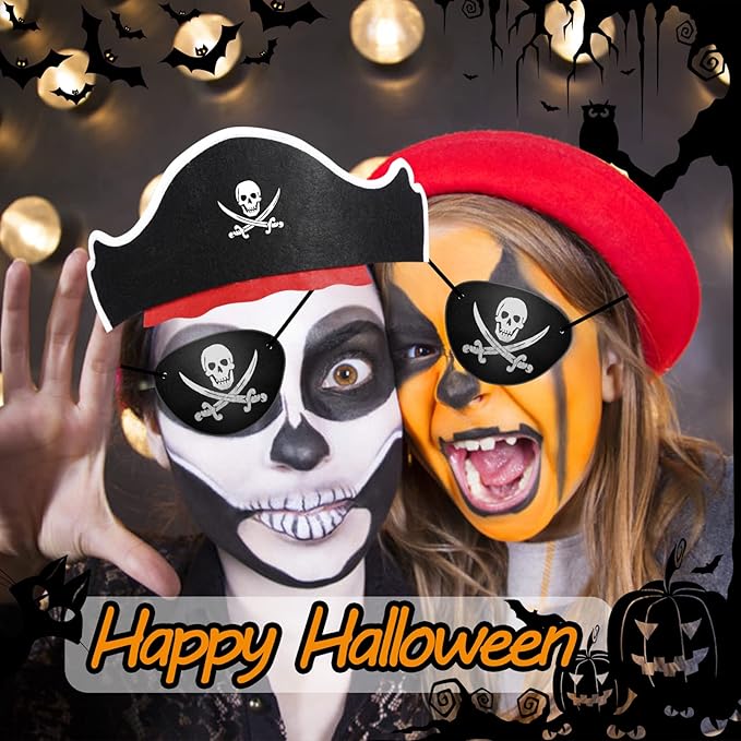 Legigo 36 Pcs Funny Pirate Party Set- Include 12 Pirate Hats, 12 Eye Patches, 12 Inflatable Swords for Pirate Party Cosplay Caribbean Dress Accessories