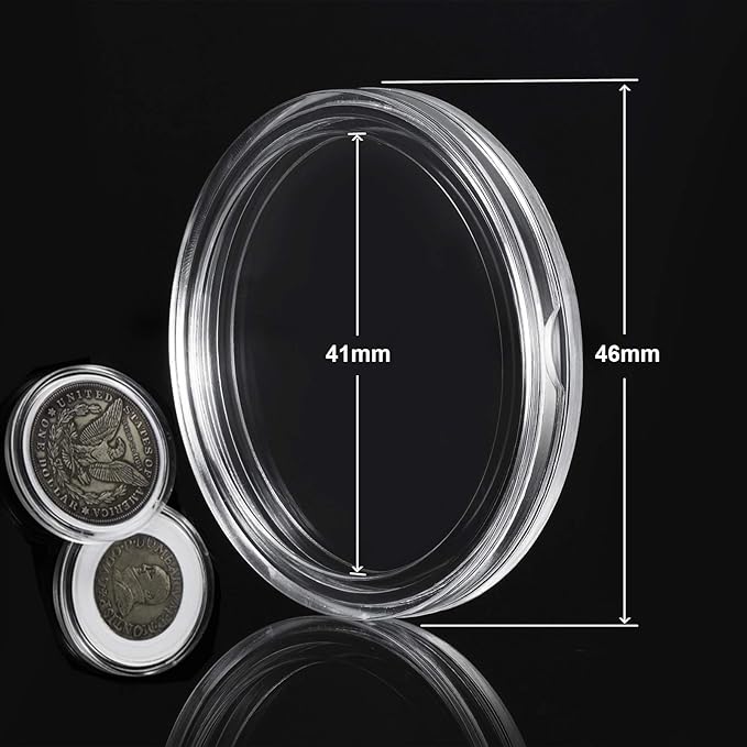 MUDOR 41 mm Coin Holder, 60 Pieces Silver Dollar Capsules with Foam Gasket, Professional Storage Case Box for Coin Collection