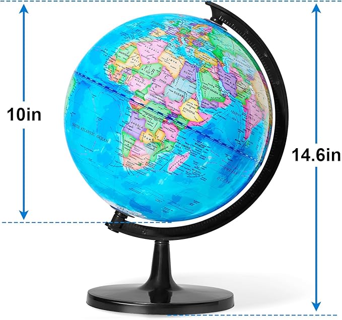 GOCHANGE Globe for Kids Learning, 10" Geography Educational Globe with Thickened Stand - More Stable for Children & Teachers, 360° Spinning Educational Tools & Desk Decorations & Gifts