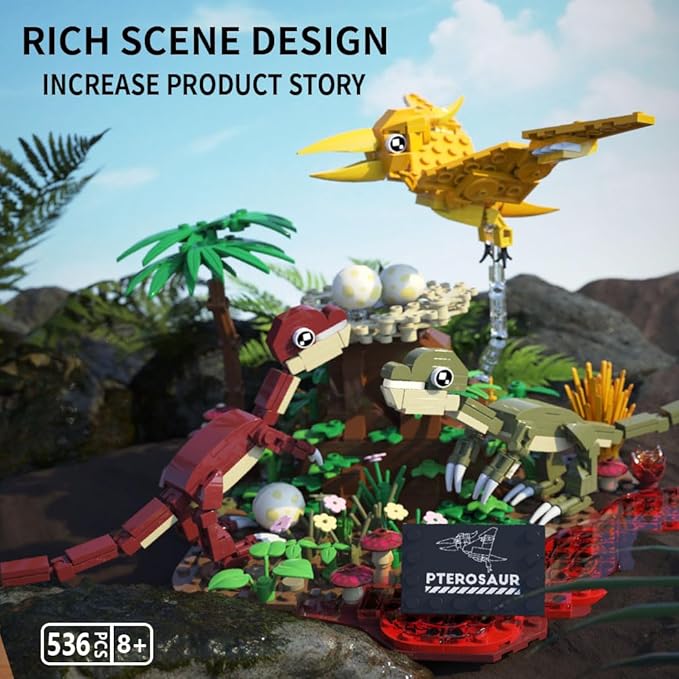 Dinosaur World Building Set- Compatible with Lego Sets for Boys 8-14, Jurassic Volcano Era Building, Birthday Gift Set for Boys & Girl (536 Pcs)