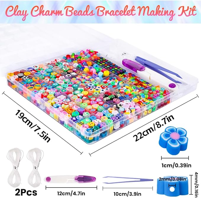 DULEFUN 960pcs Polymer Clay Beads Charms Bracelet Kit 24 Styles Cute Fun Clay Flower Butterfly Heart Animal Letter Pony Beads for Necklace Earring Making Women Girls DIY Accessories