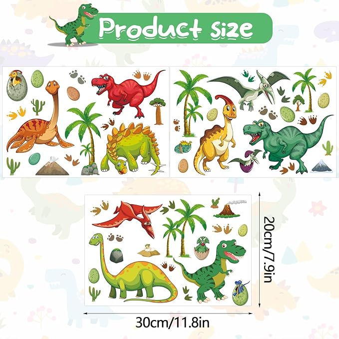 Glow in The Dark Dinosaur Wall Decals, Glowing Dinosaur Wall Stickers Colorful Large Removable self-Adhesive Decal for Ceiling Boys Bedroom Kids Baby Nursery Living Room Decoration