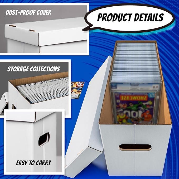 NUMINA Comic Book Boxes – 2 Pack Medium Boxes | Fits 190–220 Comics | Comic Book Storage Organizer for Silver & Current Age | Durable Stackable Cardboard Box