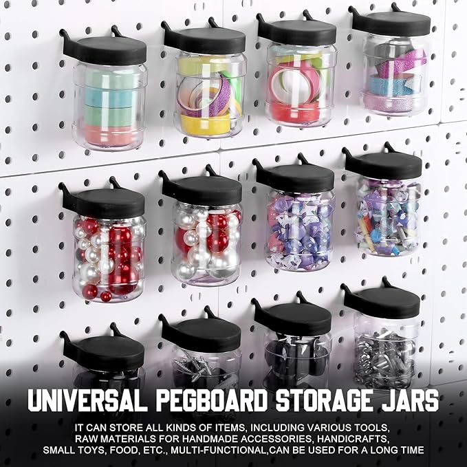 Unittype 20 Set Pegboard Organizer Accessories Peg Boards Jars with Lids Plastic Pegboards Bins Storage Containers Clear Peg Board Wall Organizer for Garage Sewing Office Home Supplies(Black)
