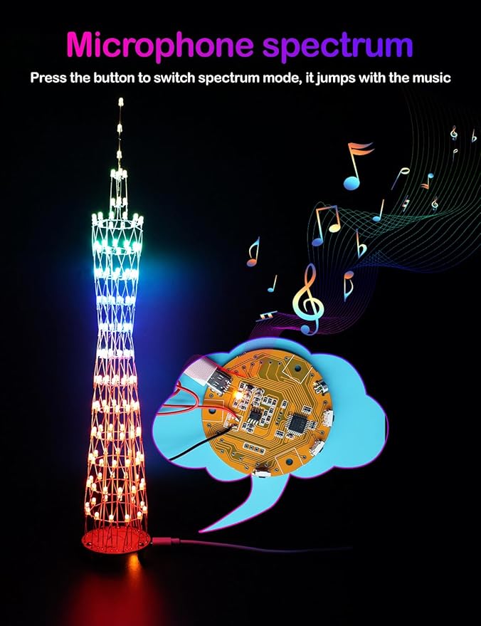 Led Canton Tower Model DIY Electronic Kit, LED Cube Model Handmade Soldering Project Kit, 12 LED Circles, Height 38cm. (GZT-12 KIT)