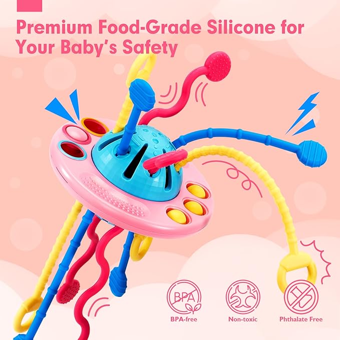 hahaland Pull String Toy - Montessori Toys for 1 Year Old Girl Gifts, Silicone Sensory for Toddlers 1-3, Airplane Toddler Travel Ages 1-2 Stocking Stuffers One Year Old Girl Birthday Gifts