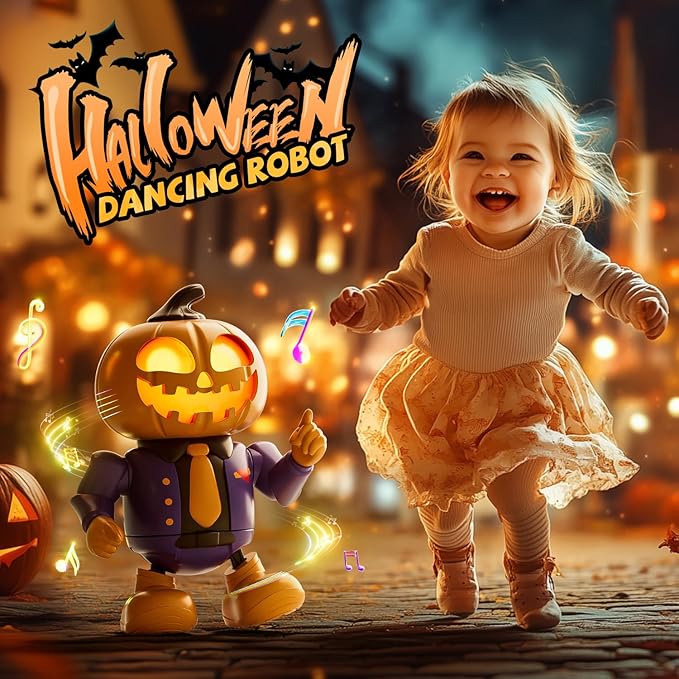 Halloween Pumpkin Dancing Robot Toy – Light-Up Musical Walking Figure, Party Decoration for Boys & Girls Ages 3-8, Fun Holiday Gift