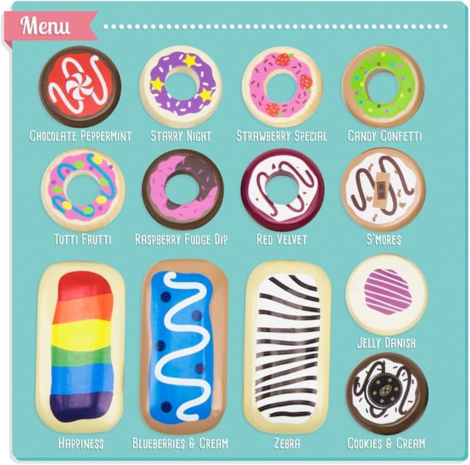 Baker's Dozen Wooden Donuts, 13 Assorted Colorful Wood Eats! Pastries by Imagination Generation