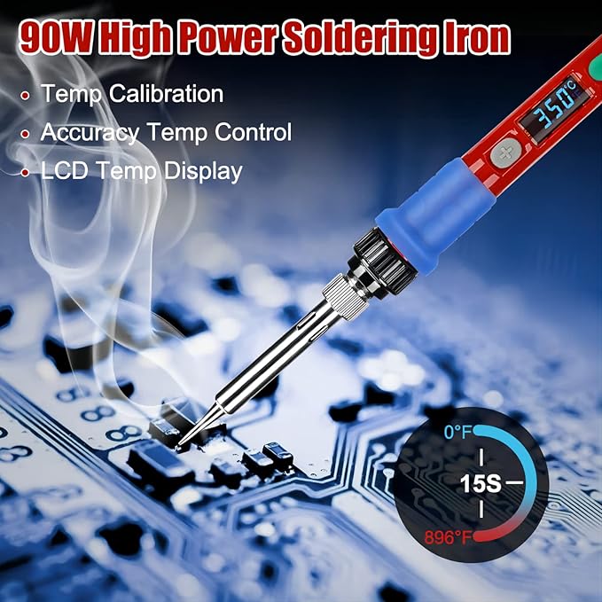 Soldering Iron Kit, 90W 110V LED Digital Soldering Iron with Ceramic Heater, Adjustable Temperature Soldering Welding Iron Kit, Auto-sleep, Thermostatic Design
