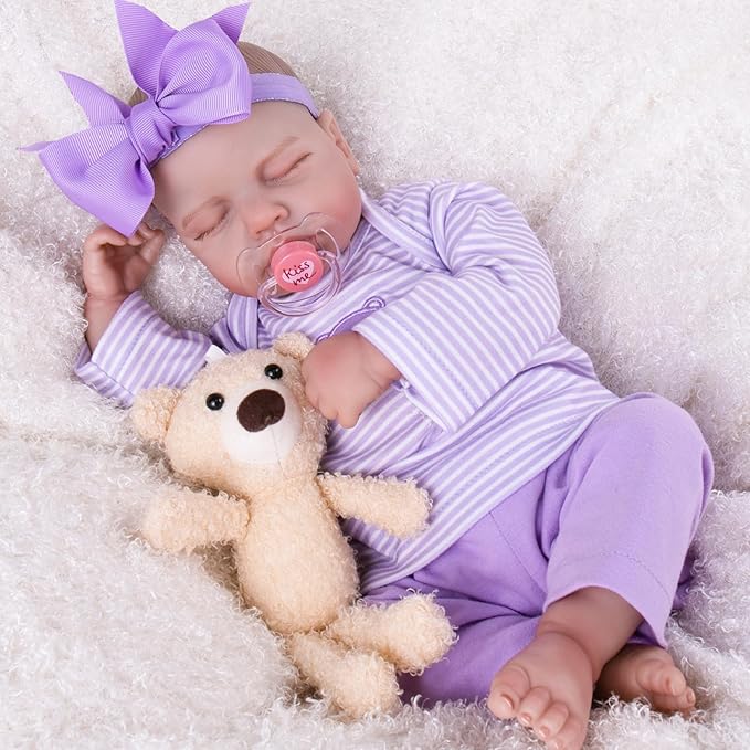 Aori Lifelike Reborn Baby Dolls - 20 Inch Realistic Newborn Sleeping Girl with Weighted Cloth Body & Hand-Painted Features - Cuddle Role Play Doll with Doll Accessories Set, Gift for Kids 3+
