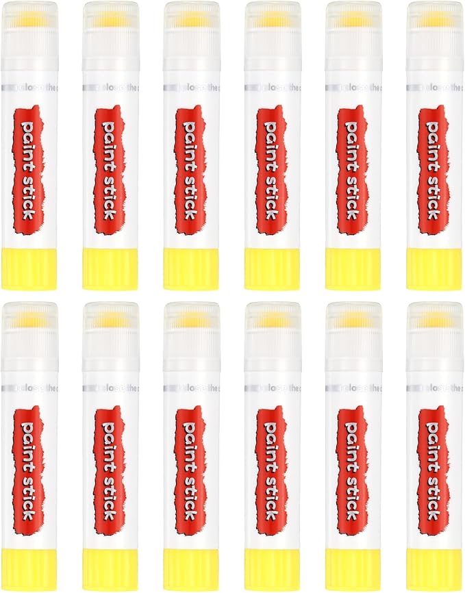 PATIKIL Tempera Paint Sticks, 12 Pcs Solid Tempera Paints Sticks Washable Bulk Markers Pen Quick Drying for Artists Beginners Art Supplies, Lemon Yellow