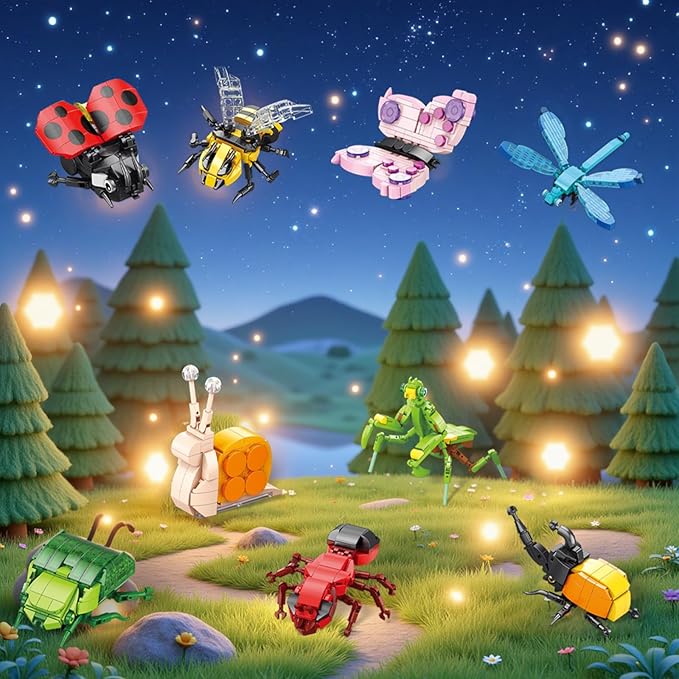 Insect Collection Mini Building Sets,Party Favors for Kids 9 Pack Insect Bug Blocks Toy,Christmas, Birthday Party Gifts for Boys and Girls(972PCS)