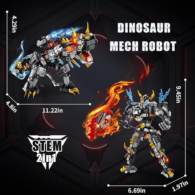 STEM 2 in 1 Carnotaurus Dinosaur Building Kits, Compatible with Dinosaur Set, Transforming Mech Robot Building Sets for Adults, Educational Gift Toy for Kids Boys 6-10 (507 PCS)