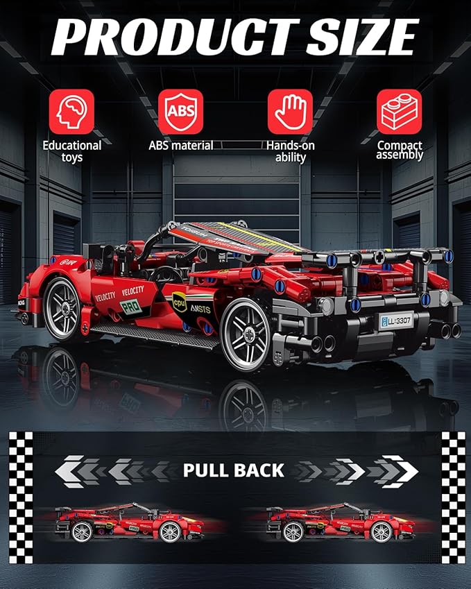 1:18 Technic Super Sports Cars Model Sets - 426 PCS Red MOC Building Block Car Raceing Engineering Toys - Gift Idea for Adults Boys Girls for Play and Display Collection
