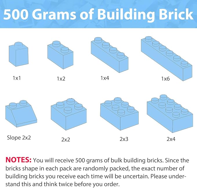Bulk Light Blue Building Bricks, Classic Building Blocks Compatible with All Major Brands