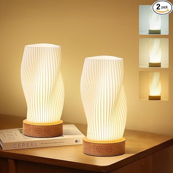 Battery Operated Portable Desk Lamp Set of Two, Dimmable Cordless LED Table Lamp,3 Colors & Memory Function, Modern Rechargeable Bedside Lighting for Living Room, Bedroom, White, 8.6inch