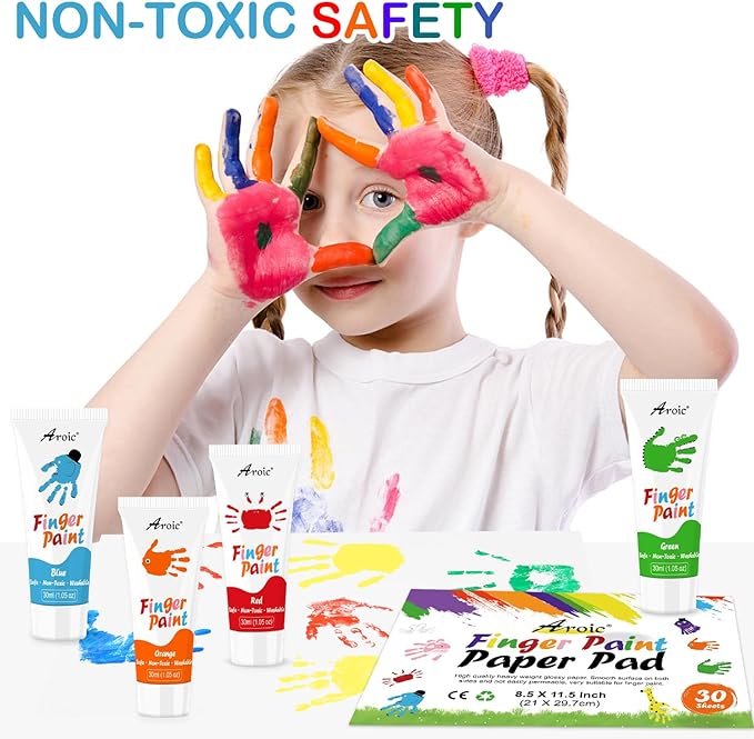 AROIC 8PCS Washable Finger Paint for Kids, Non-Toxic Finger Paints 8Colors, Art Supplies for Toddlers, Painting Supplies for Kids Boys Girls Gifts, Hand Paint DIY Crafts