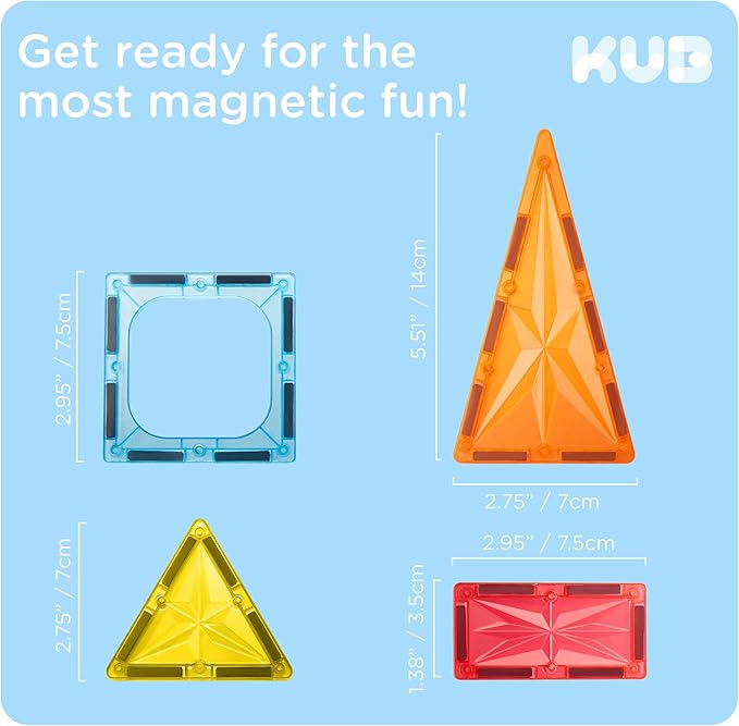 KUB 121 Pcs Magnetic Tiles Creative Toys, 3D Building Magnet Blocks Set, STEM Educational Kids Gifts for Boys Girls Over 3 Years Old, Montessori Preschool Learning