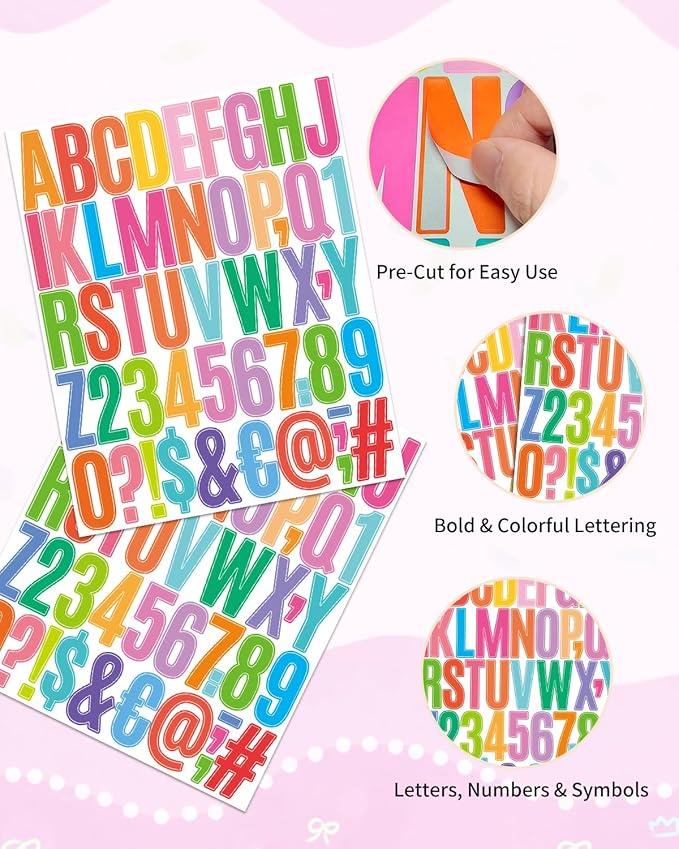 Uniclife 10 Sheets Letter Stickers, 500 Pcs Scrapbook Stickers, 2 Inch Vinyl Number Alphabet Sticker, Self-Adhesive Stick on Letters for Mailbox Bottles Crafts Posters Decor