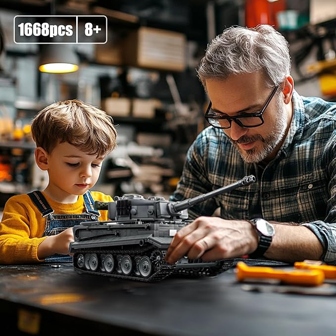 1:28 Tiger Heavy Tank Building Blocks Set for Adults, Compatible with Lego Military Vehicle, WW2 Army Tank Toys Historical Collection Model for Military Fans, Gifts for Teens Kids Boys 8-14 (1668 PCS)