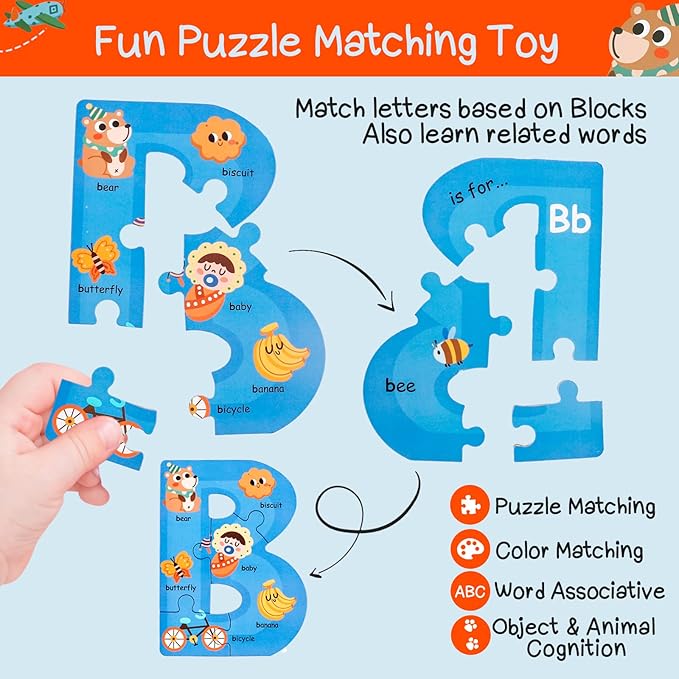 Wooden Alphabet Puzzles for Toddlers Ages 3+,Montessori Preschool Learning ABC Sight Words Letter Puzzle for Toddlers,Learning Toys Easter Birthday Gift for Kindergarten Boys Girls