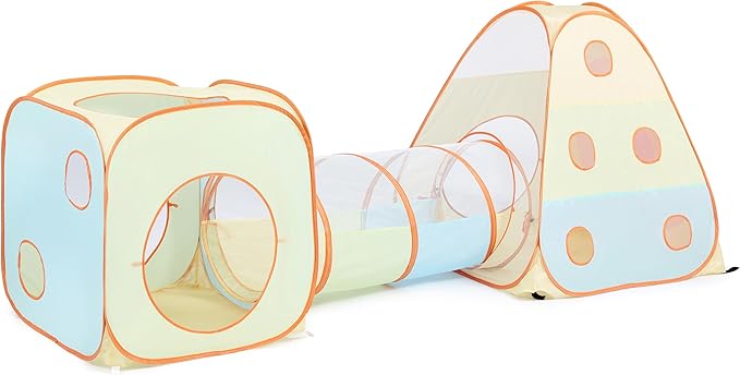 UTEX Kids Play Tent with Tunnel, 3 in 1 Pop Up Play Tent, Play Crawl Tunnel for Toddler, Boys, Girls, Indoor& Outdoor Play House Target Game with 6 Dart Balls