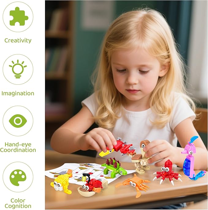24 Packs Mini Building Blocks Animal Set Pinata Stuffers Prize Box Toys for Kids Classroom Activity with Themes of Dinosaur and Sea Creatures
