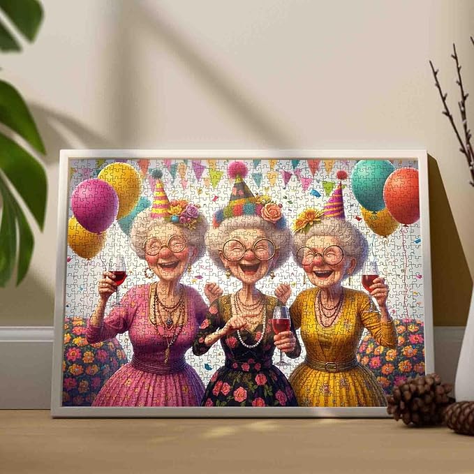 Three Grandma Jigsaw Puzzle 1000 Pieces for Adult Birthday Party Puzzles for Challenging Family Activity Games DIY Handwork Elderly Lady Art Puzzle Home Wall Decoration Unique Gifts 20x27 Inches