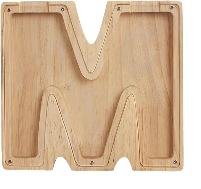 Wooden Alphabet Piggy Bank Clear Acrylic Panel Coin Savings Box Personalized Money Bank for Kids Boys Girls Adults, Birthday Home Décor(M)