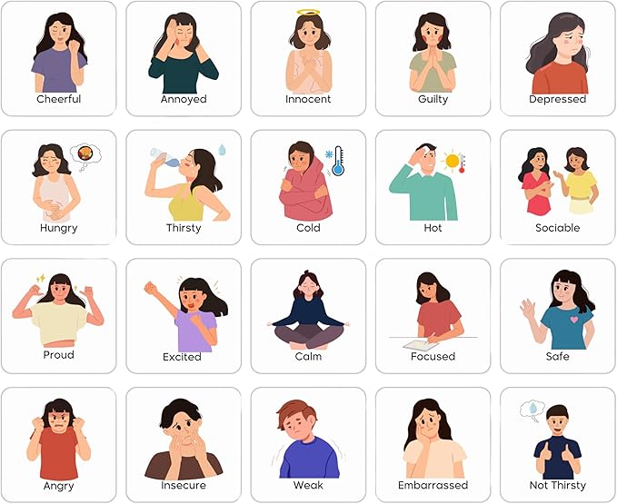 Feelings and Emotions Flash Cards, Communication Aid, Autism Communication Cards, Emotional Learning Cards