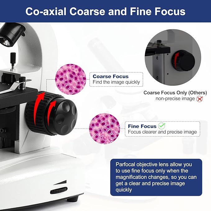 Microscope for Adults Kids Students, 100X-2000X Microscopes, Metal-Body Dual LED Illumination, Biological Compound Monocular Microscope Kit for School Lab, Homeschool w/Phone Adapter