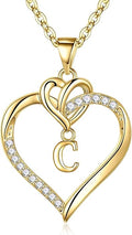 STORUP Heart Initial Necklaces for Women Girls, 14K Gold Plated Cubic Zirconia Heart Initial A-Z Pendant Necklace Dainty Heart Necklaces for Women Teen Girl Jewelry Birthday Gifts