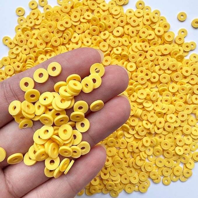3000Pcs Clay Beads Flat Round Polymer Bead Vinyl Heishi Beads Flat Round Polymer Bead for Jewelry Making Necklace Bracelet (34-Yellow2