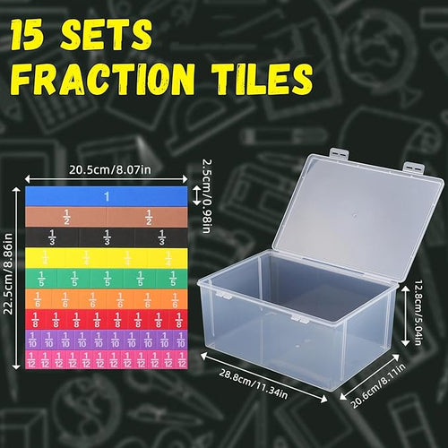 15 Sets Fraction Tiles Fraction Manipulatives for Preschool Elementary School Educational Math Learning Manipulatives for Teacher Bulk with Storage Box
