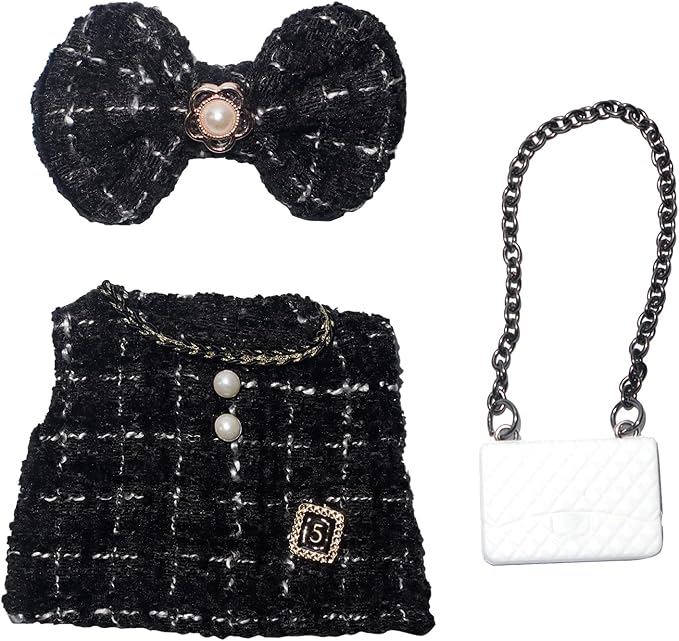 17cm Doll Clothes Dress Hairpin 3 Piece Set Luxury Accessories Outfit Set for 17cm Dolls(NO Doll)(Colorful Shirt+Bow Hairpin+Bag)