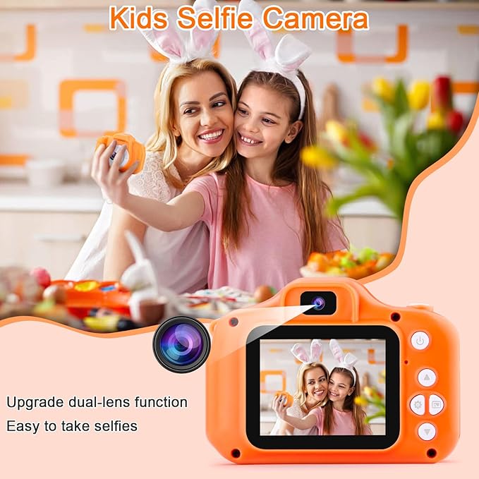 GKTZ Toys for Girls Age 3-8, Kids Camera Digital Video Toddler Camera Children Camcorder Birthday Gifts for 3 4 5 6 7 8 Year Old Girls with 32GB SD Card (Orange)