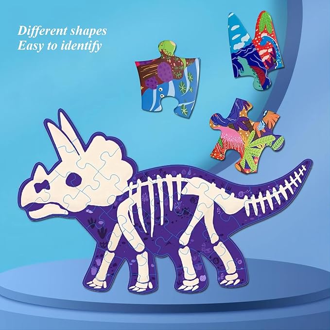 Floor Puzzles for Kids Ages 3-5, 4-6, Big Pieces Jumbo Puzzles Colorful Animal Shaped Puzzle Learning Educational Toys Games Gifts for Children(Triceratops-30 Pieces)