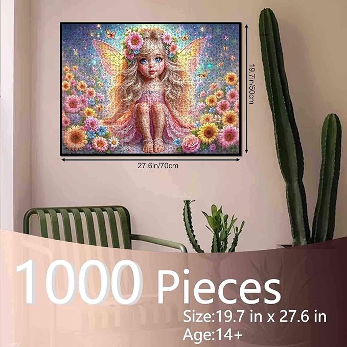 Tucocoo 1000 Piece Jigsaw Puzzle for Adults, Blonde Fairy Girl in Floral Dress with Butterflies – Fantasy Puzzle for Relaxation and Wall Art, Enchanted Garden Scene Puzzle Gift for Women and Teens