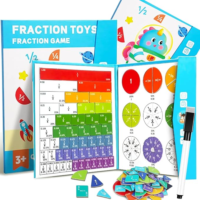 2026 New Magnetic Fraction Demonstration Book for Kids, 102 Pcs Magnetic Fraction Tiles & Fraction Circles, Educational Puzzle Math Fraction Manipulatives Disc Set for Early Math Skills (D)