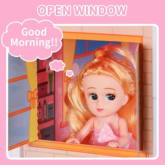 Girl House Toys for Girls 4-8, 2 Storey 4 Rooms Indoor Playset with Doll, Furniture and Accessories, Pretend Toddler Toy, Birthday Gifts for Girl Age 3-5 4-6 6-12
