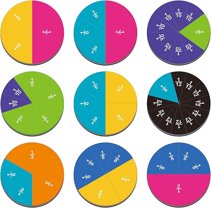 156 PCS Magnetic Fraction Tiles Circles, Educational Math Learning Manipulatives Set for Preschool Elementary School.