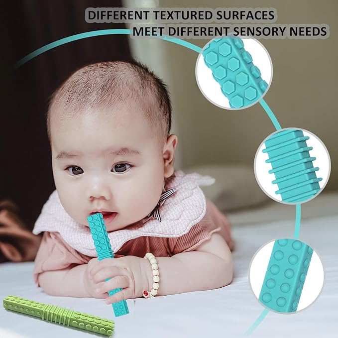 Sensory Chew Toys for Kids, 4 Pack Teething Sticks Oral Motor Tool for Baby 3-6 6-12 Months, Silicone Mouth Fidgets Stim Toy for Boys Girls with Autism, ADHD, Autism, Biting Needs