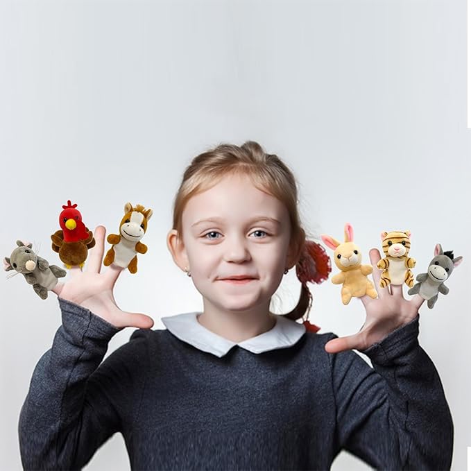 Farm 6pcs Finger Puppets Set, Cute Animal Puppet Mini Hand Puppets Role-Playing Story Animal Soft Plush Toy for Kids Cat, Mouse, Horse, Rabbit, Donkey, Turkey (farm02)