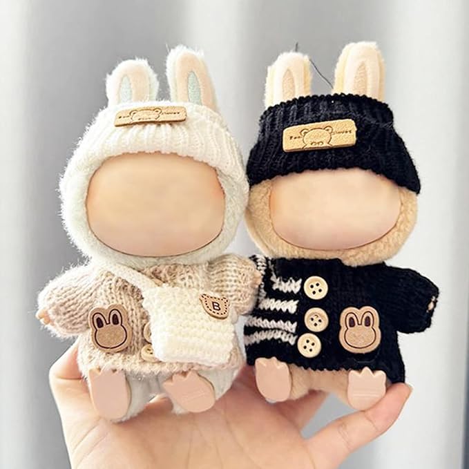 Clothes for 17cm Dolls Accessories Crochet 3 Piece Set Outfits for Doll(Beige Sweater)