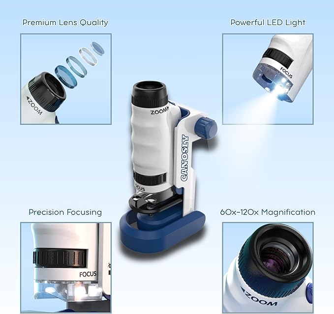 Microscope for Kids, 60x-120x, Kids Microscope, Science Toys, Science Kits, Handheld, Pocket Miniscope, Portable Mini Scope, Explorer Set, Gift