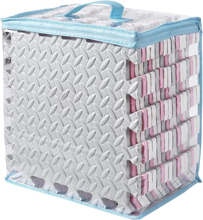 Foam Play Mat for Baby, 0.4 Inch Thick Foam Interlocking Floor Mats, Soft Non-Toxic Baby Playmat, Solid Colored Puzzle Play Mat Kids Floor Mats for Toddler, 16 Tiles(White/Light Gray/Pink)