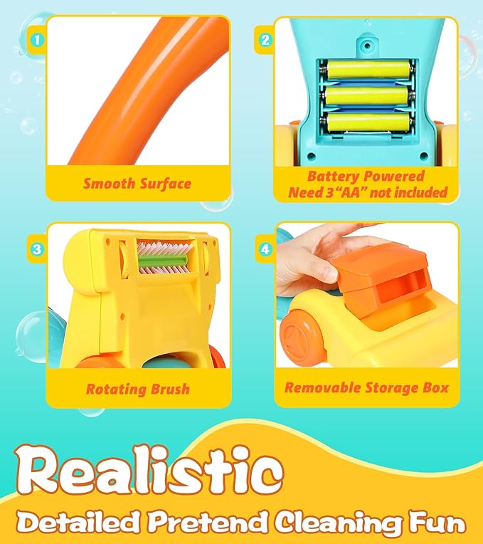 Toddler Vacuum Toy That Works with Lights & Sounds, Pretend Play Toy Vacuum for Toddlers 3-5 Years Old, Baby Vacuum for Boys Girls, Kids Vacuum Cleaner Cleaning Toys with Spray Bottle, 2 Towels